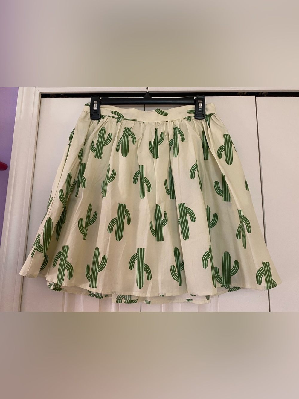 Modcloth Cream Skater Skirt with Green Cactus Print - Picture 3 of 9